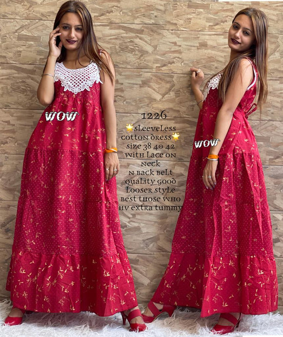 Buy D'Heer Fashion Women's Printed Cotton Full Length Maxi Sleeveless  Niighty/Night Gown (Medium, Peach & Black & Pink) at Amazon.in